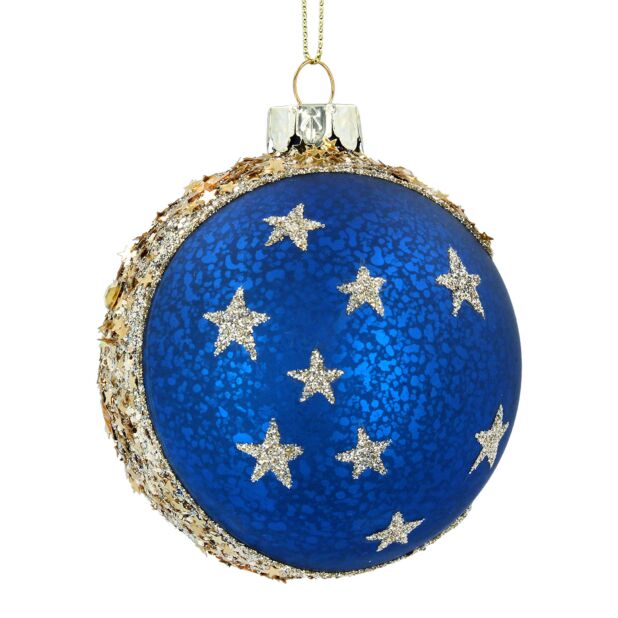 Antique Blue Glass ball with Moon / Stars