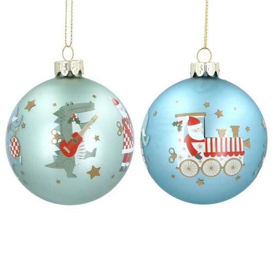 Toy Box with Santa and Animals - Green or Blue Glass Ball