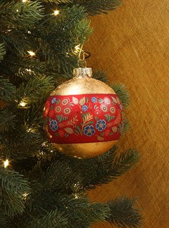 Red Folk Glass Ball, 2 assorted designs