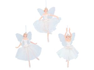 White Fabric Resin Ballerina Fairy decoration; 3 assorted