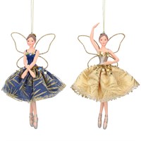 Blue or Gold Fabric Resin Fairy Large decoration; 2 assorted
