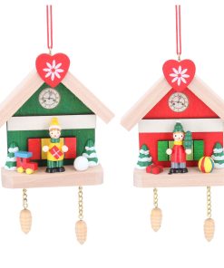 Coloured Wood Cuckoo Clock Decoration, 2 assorted