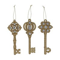 Gold Glitter Diamante Key Decoration; 3 Assorted