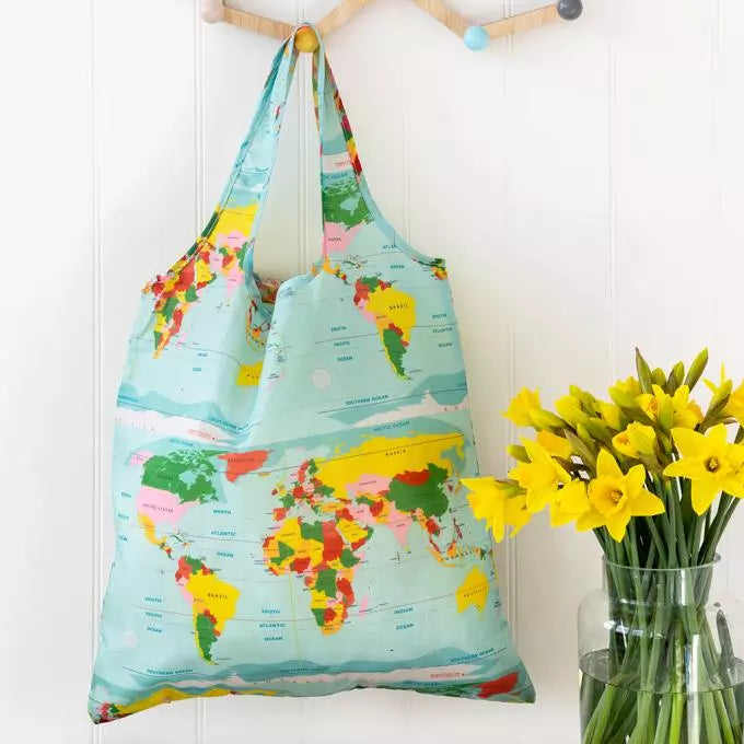 Recycled Foldaway Shopper Bag - World Map