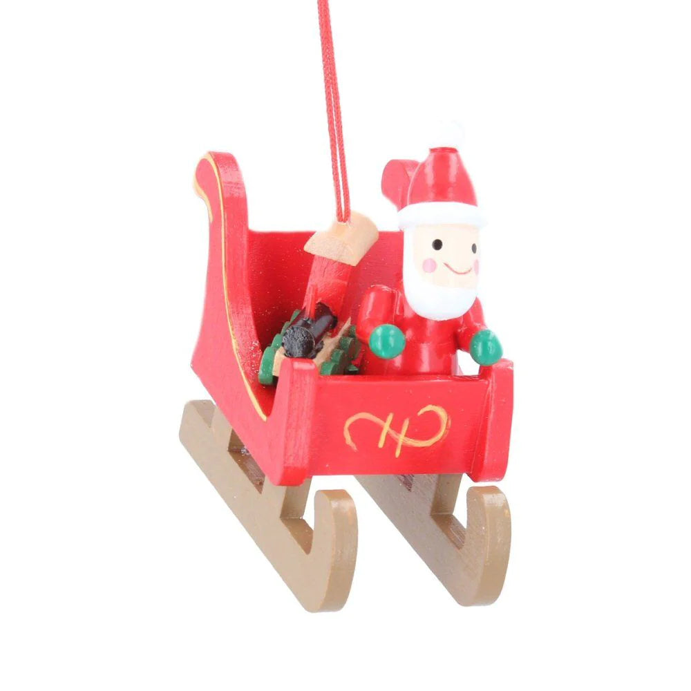 Coloured Wood Santa & Sleigh decoration