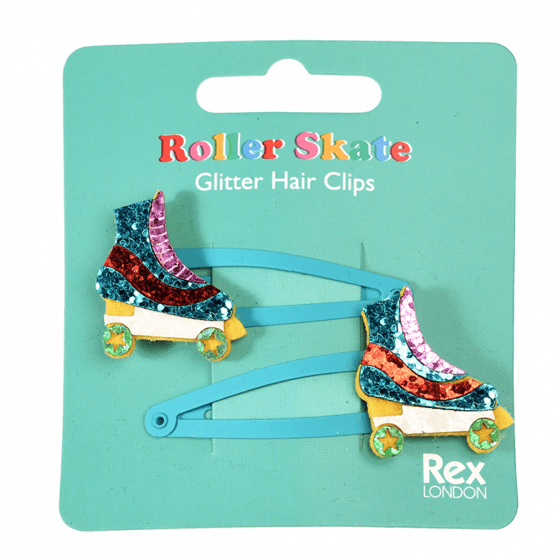 Set of 2 Glitter Hair Clips - Roller Skates