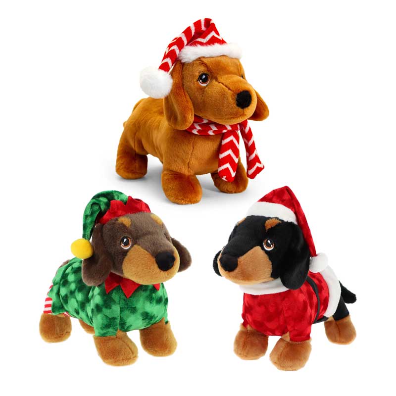 26cm Keeleco Dachshund in Christmas Outfit 3 asstd