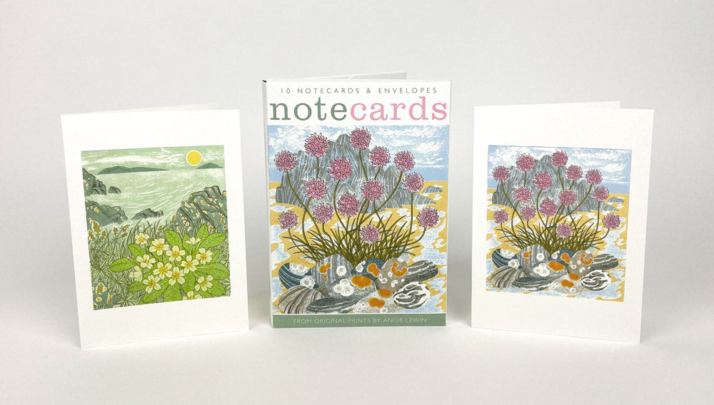 Sea Pinks and Pebbles & Island Primrose Angie Levin notecard pack