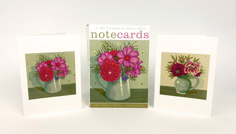 Dahlia and Cosmos & Grey Jug with Hellebores Angie Levin Notecards