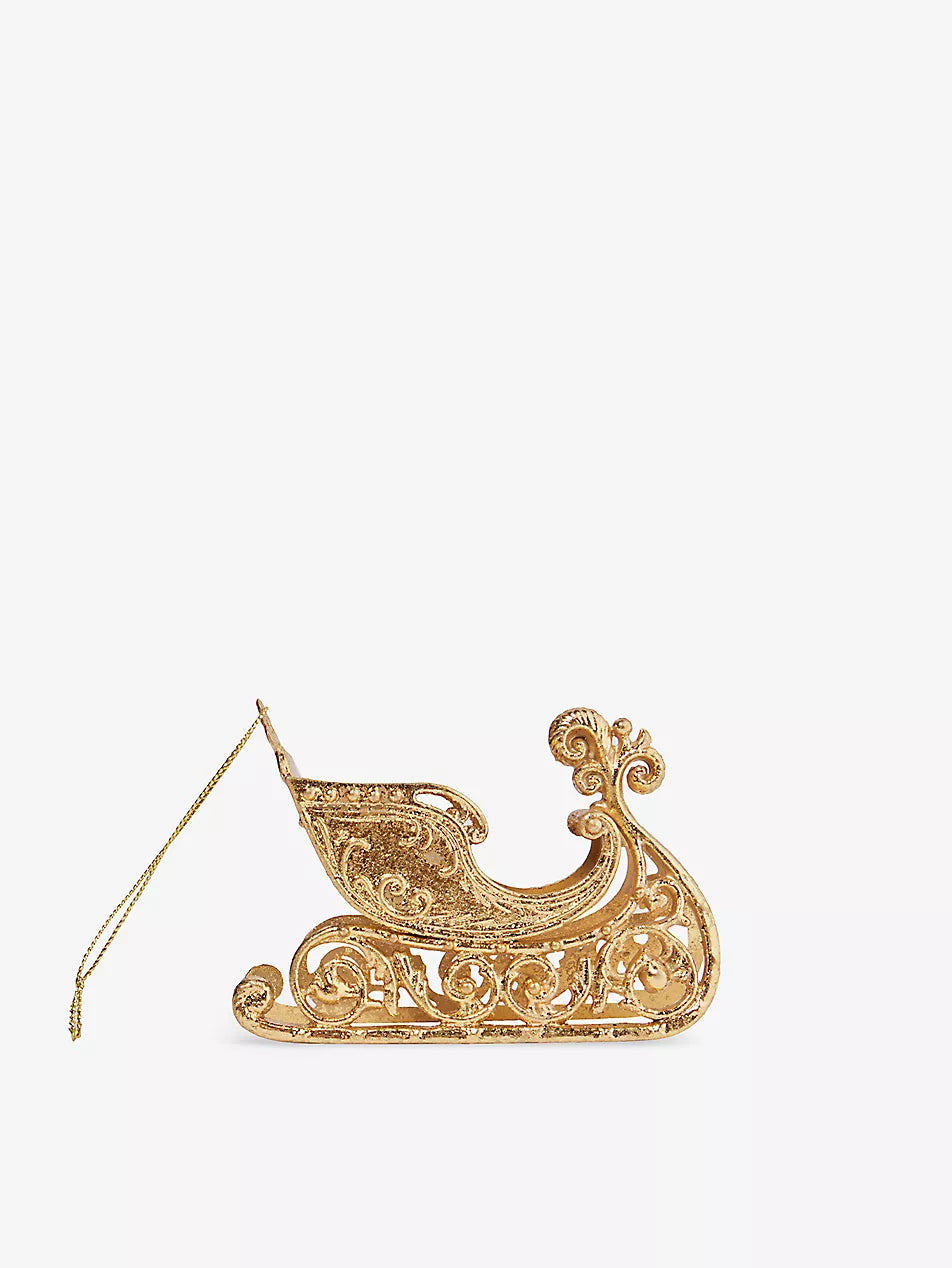 Antique Gold Glitter Sleigh Decoration