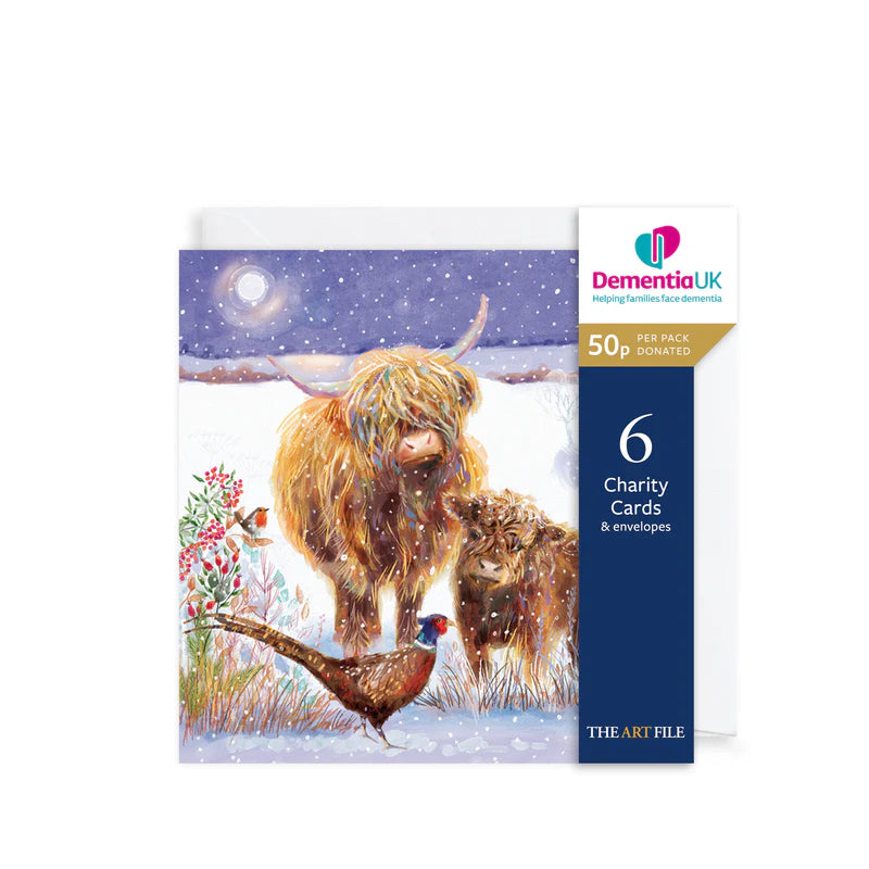 Highland Cattle Dementia Christmas Charity Cards (Pack of 6)