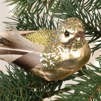 Metallic Bird with Clip 21cm - Gold