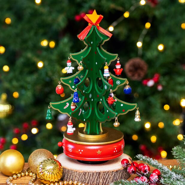 Revolving Wood Tree Music Box, Small