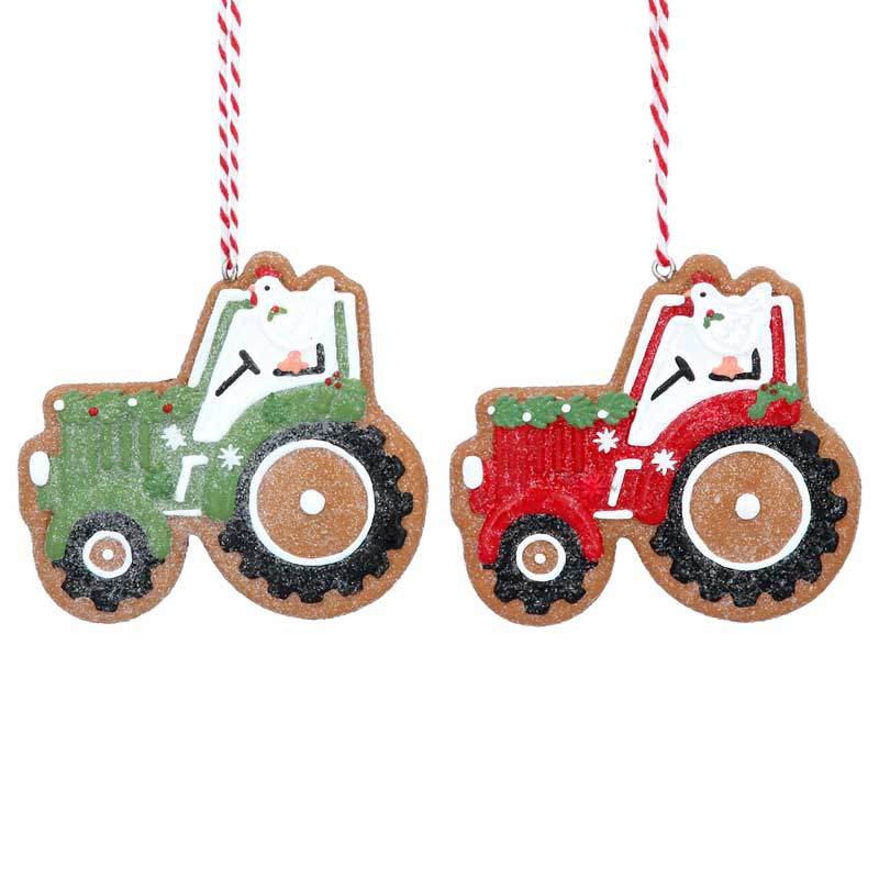 Resin Gingerbread Tractor Decoration; 2 assorted