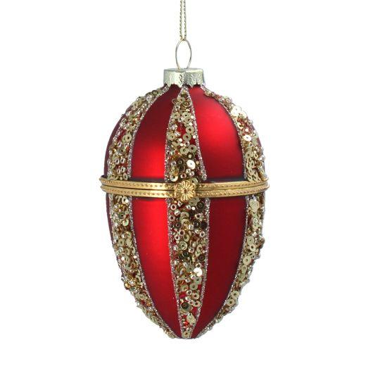 Matt Red Gold Glitter Glass Egg Container