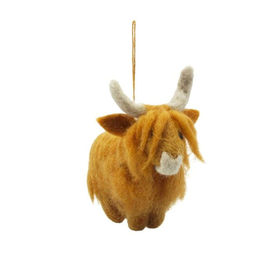 Handmade Biodegradable Hanging Felt Highland Cow Decoration