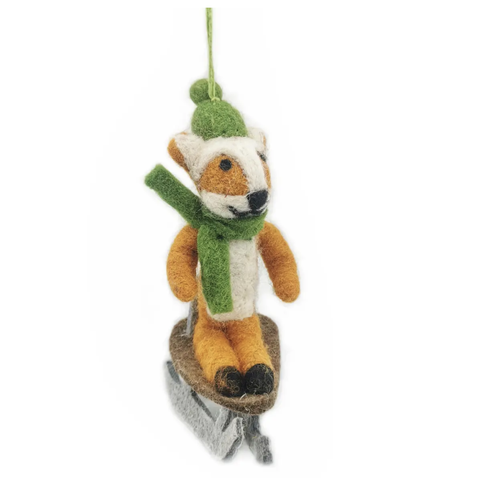 Handmade Felt Sledging Fox Hanging Decoration