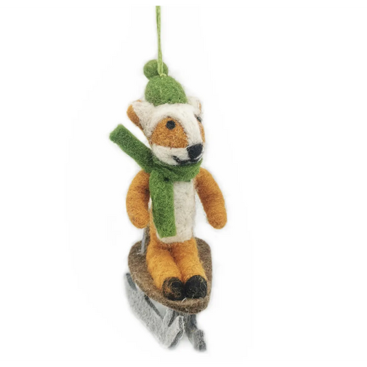 Handmade Felt Sledging Fox Hanging Decoration