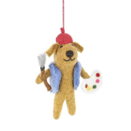 Handmade Felt Painting Pooch Artist Dog Hanging Decoration