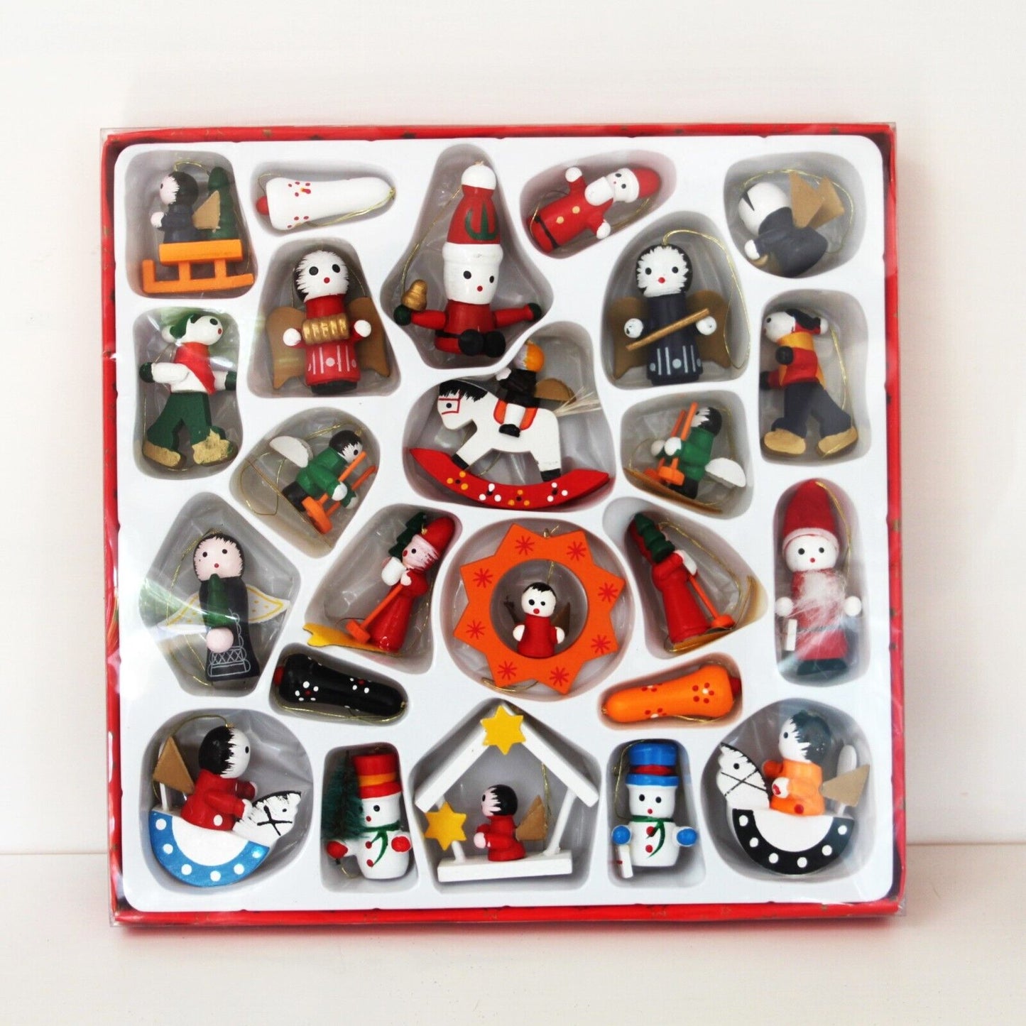 Box of 24 Painted Wood Mini Decorations