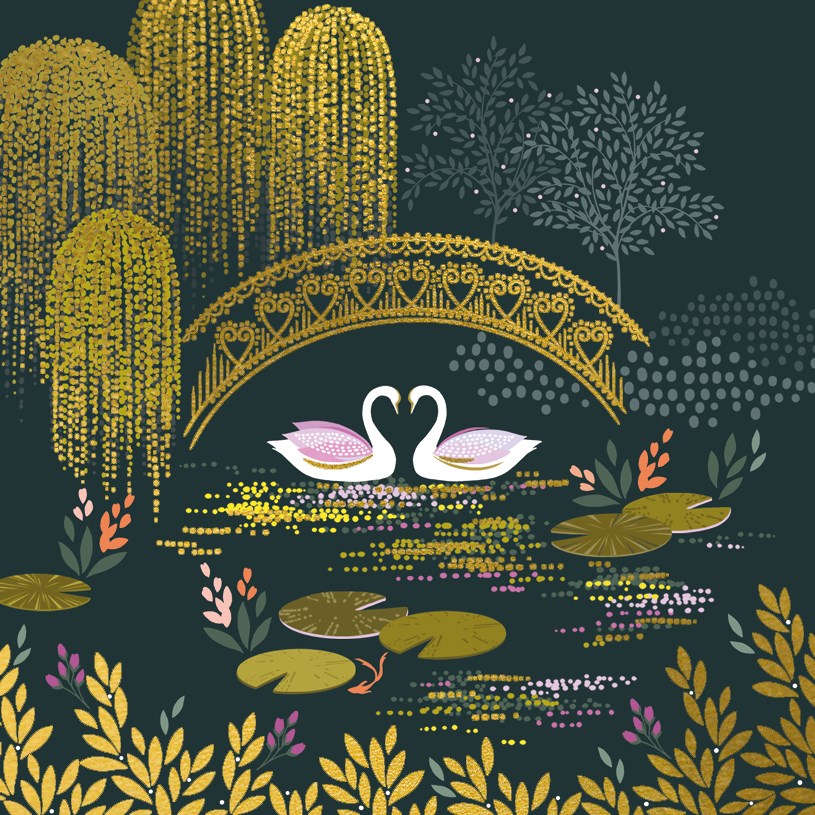 Swans on arched bridge - Sarah Miller