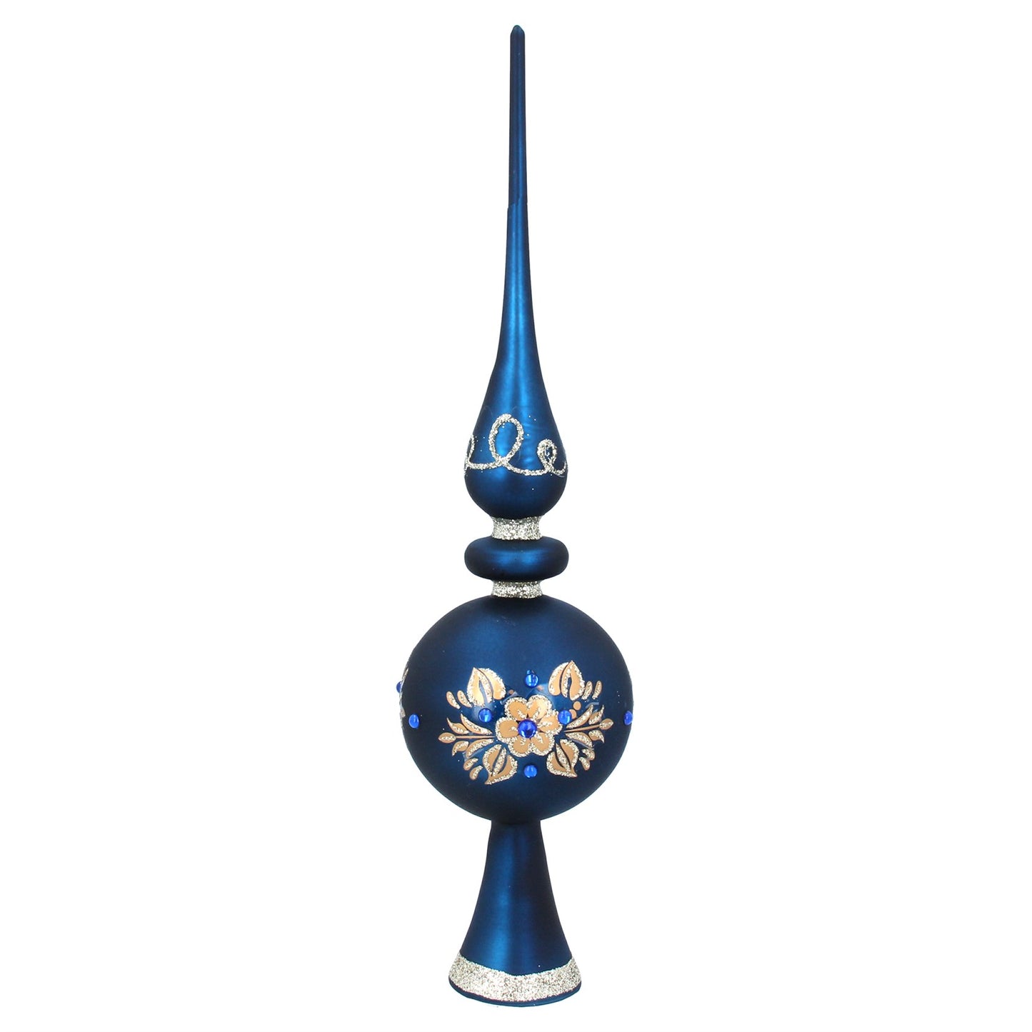 Folk Flowers Matt Blue glass Tree Topper