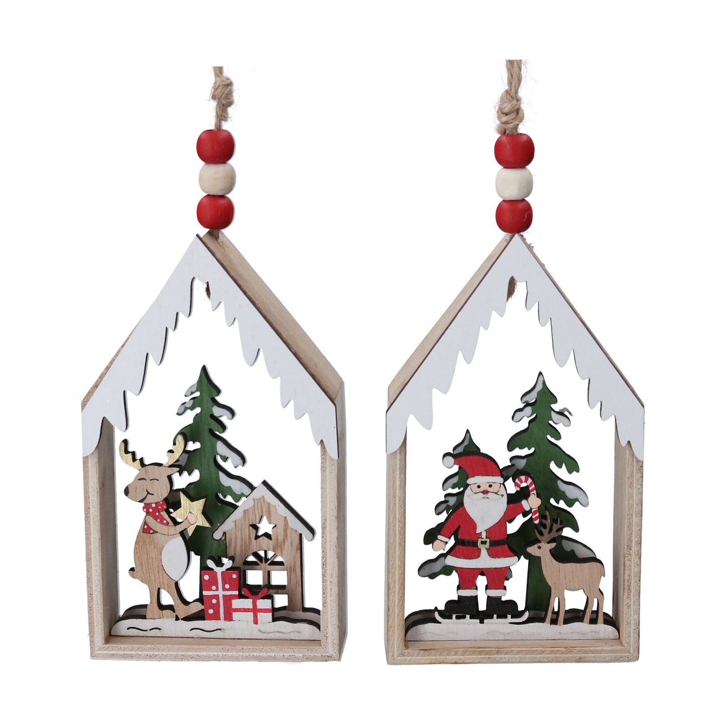 Painted Fretwork House with Deer, Santa decoration