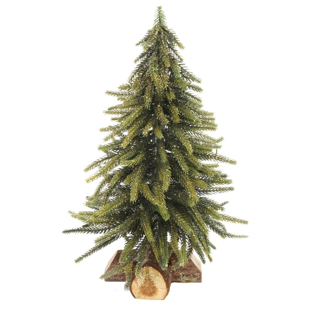 33cm Green Fir, Gold Glitter Tree On Log ornament