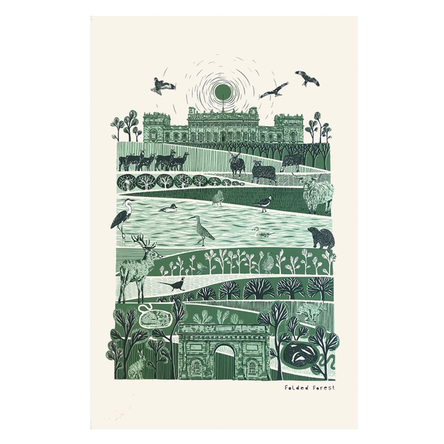 Folded Forest Harewood Print Tea Towel