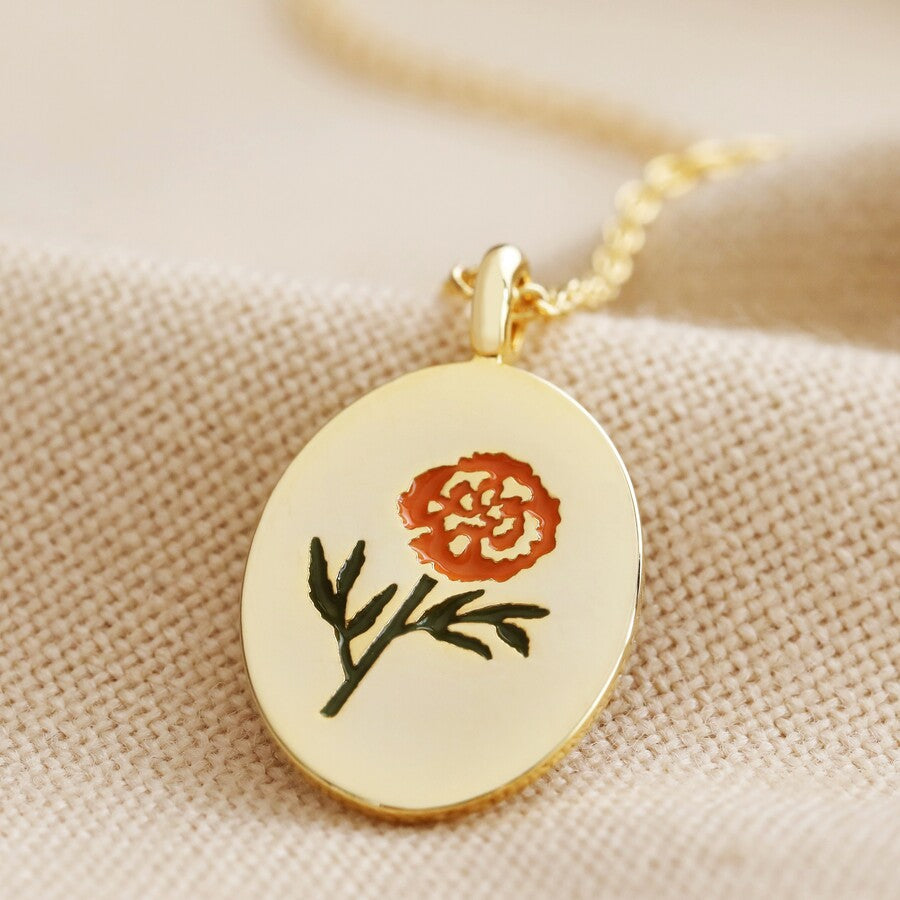 Enamelled Marigold Gold Necklace