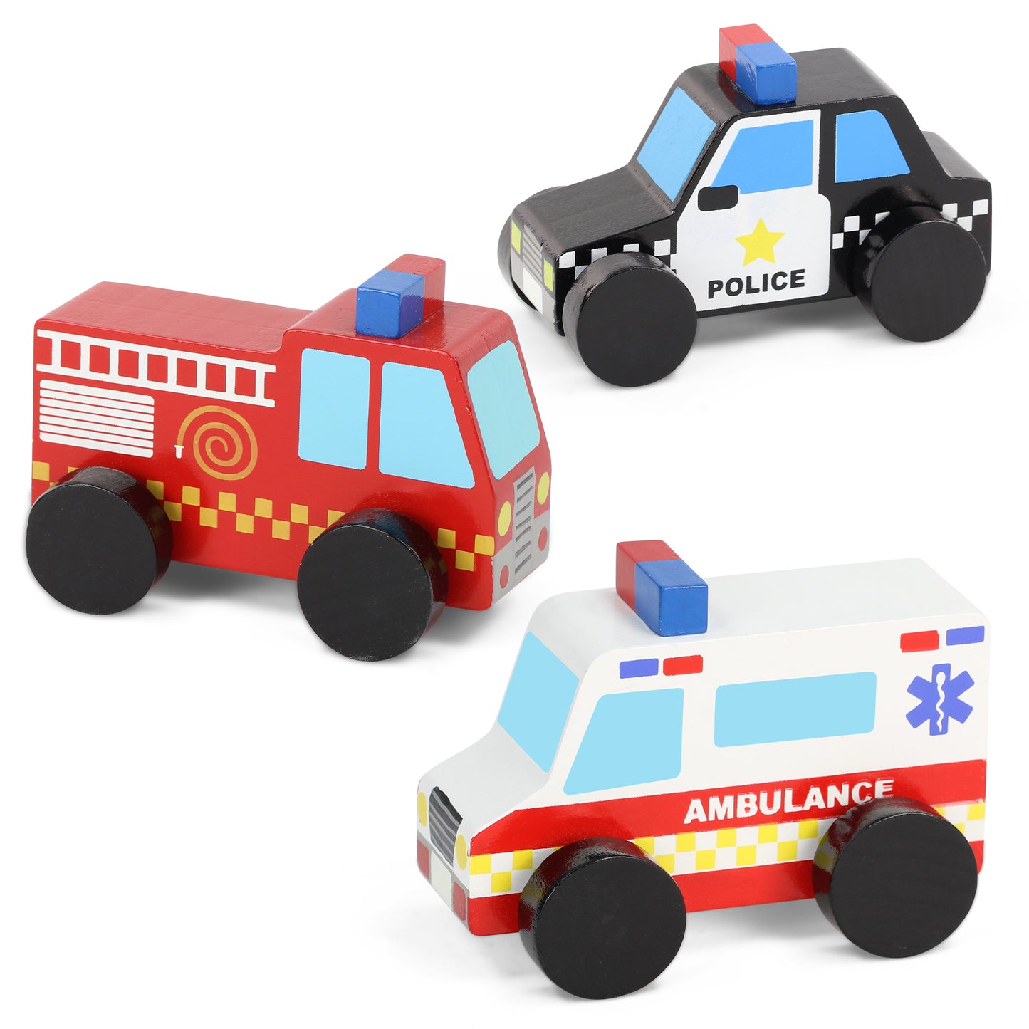 Wooden Emergency Vehicles - 3 Assorted