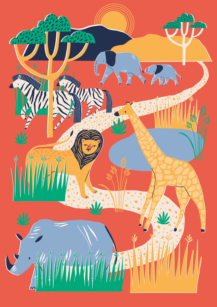 Lion, Giraffe & Zebras