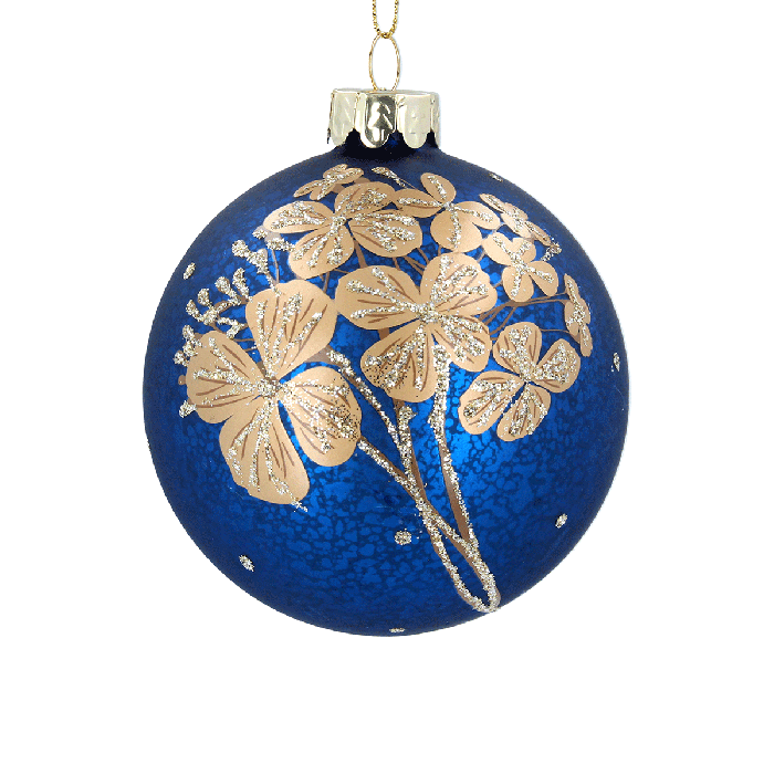 Antique Blue Glass ball with Gold Flowers