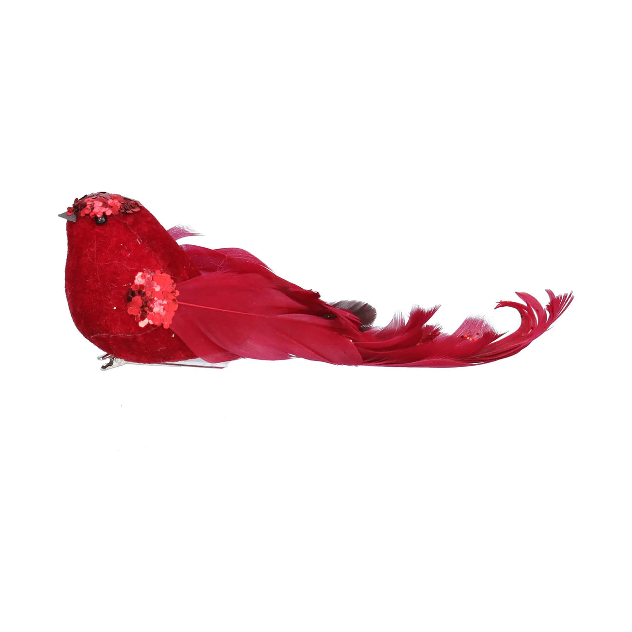 Red Fabric Glitter Bird Clip