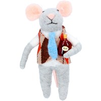 Wool Mix Wool Mouse with Waistcoat & Bottle Decoration