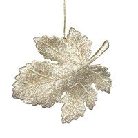Gold Glitter Clear Leaf Decoration
