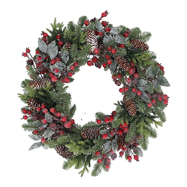 Two-Tone Fir, Cone & Red Berry Wreath