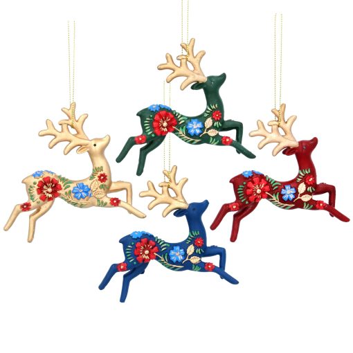 Folk Art Resin Reindeer decoration; 4 assorted