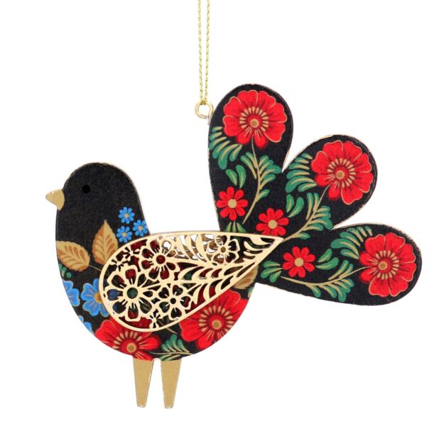 Folk Art Wood Fantail Bird Decoration; 2 assorted designs