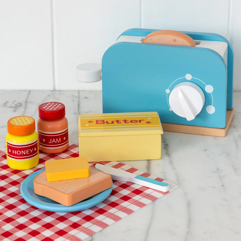 Wooden toy toaster playset