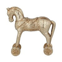 Gold Resin Horse on Wheels Ornament