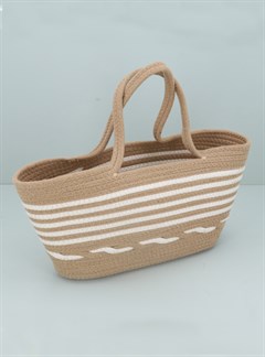 Natural & White Striped Jute Shopper Bag