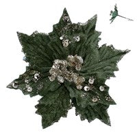 Green Fabric Poinsetta Clip with Gold Glitter