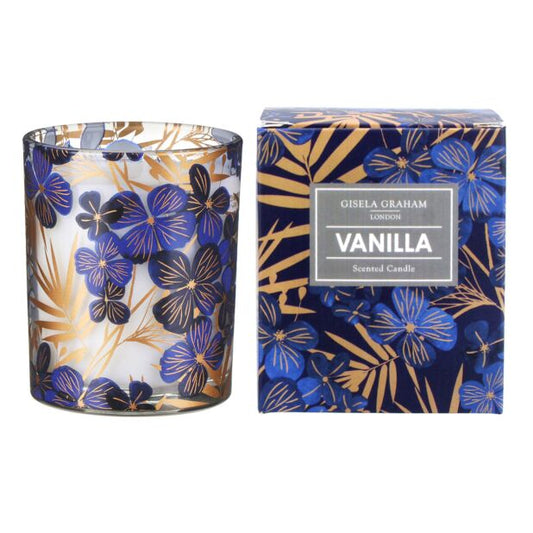 Blue & Gold Floral boxed vanilla candle pot, Large
