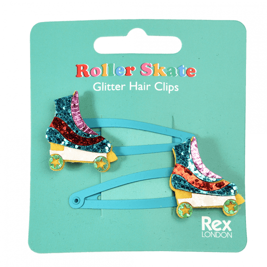 Set of 2 Glitter Hair Clips - Roller Skates