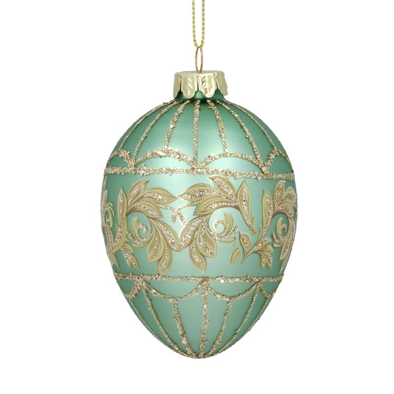 Matt Pale Green Rococo Glass Egg Decoration