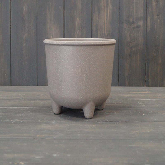 Earthy Warm Grey Straw Pot with Feet (15cm)