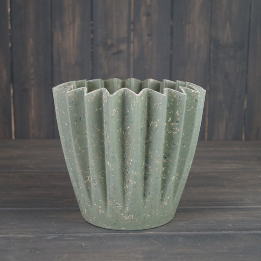Earthy Tarazzo Green Corrugated Pot (19cm)