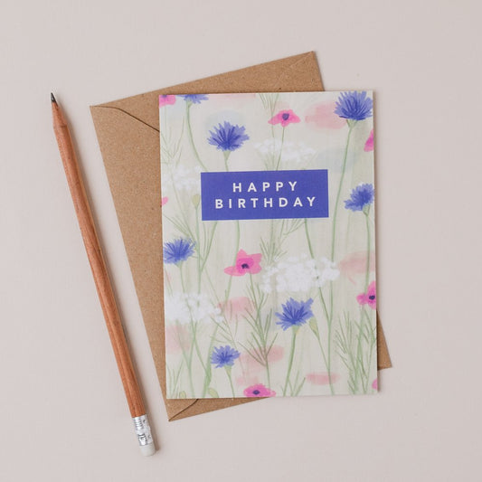 Happy Birthday Blue & Pink Flowers - Joy Jen Studio