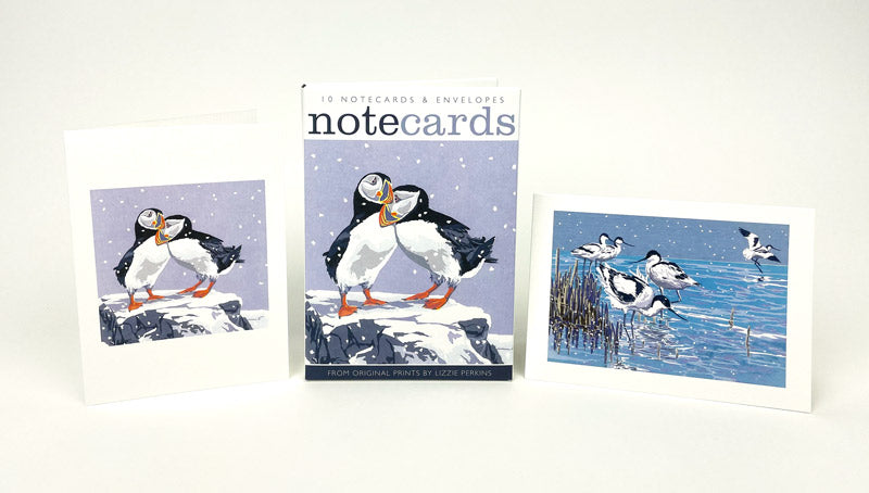 Snowy Puffins and Winter Avocets Notecard Pack